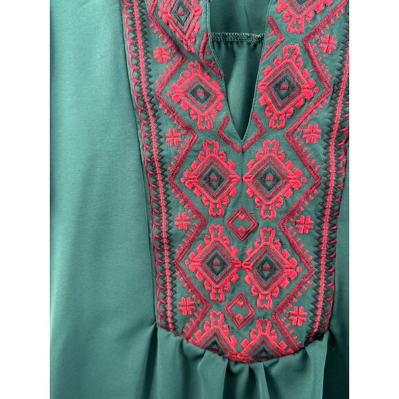 Embroidered Design Half Sleeves Keyhole Neckline Tunic Top Green Size XXL - Picture 3 of 6